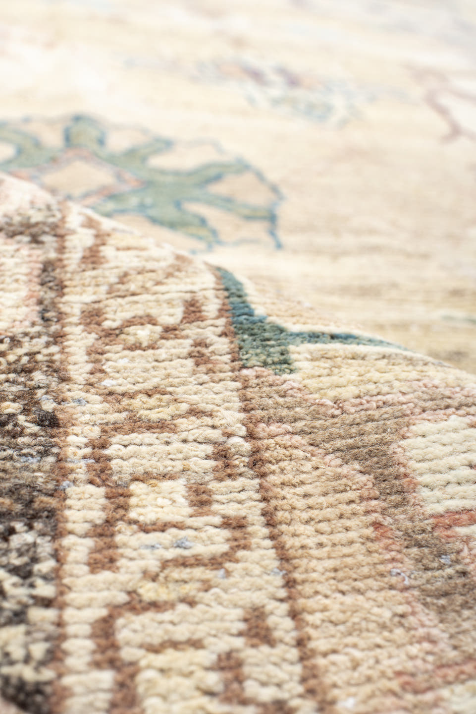 9' x 13' one-of-a-kind handmade vintage Bakhshayesh large size rug. Color palette: ivory, taupe, sky blue, brown, rose
