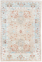 5' x 7' one-of-a-kind handmade vintage Sultanabad rug. Color palette: taupe, ivory, sky blue, rust, charcoal, cream, beige