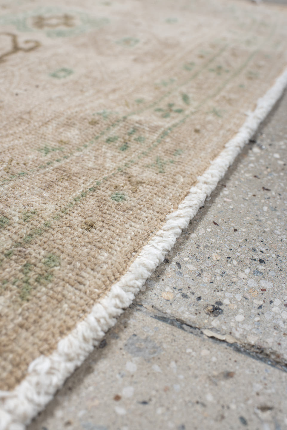 1' x 3' one-of-a-kind handmade antique Sarab small size rug. Color palette: ivory, taupe, sage, brown, cream, beige, gray