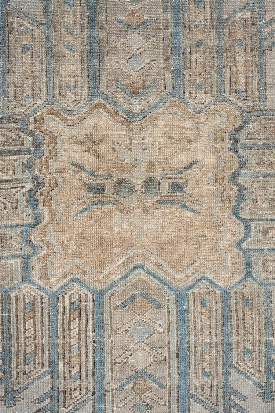 9' x 12' one-of-a-kind handmade vintage Baktiary large size rug. Color palette: ivory, pale blue, taupe, beige, slate, cream