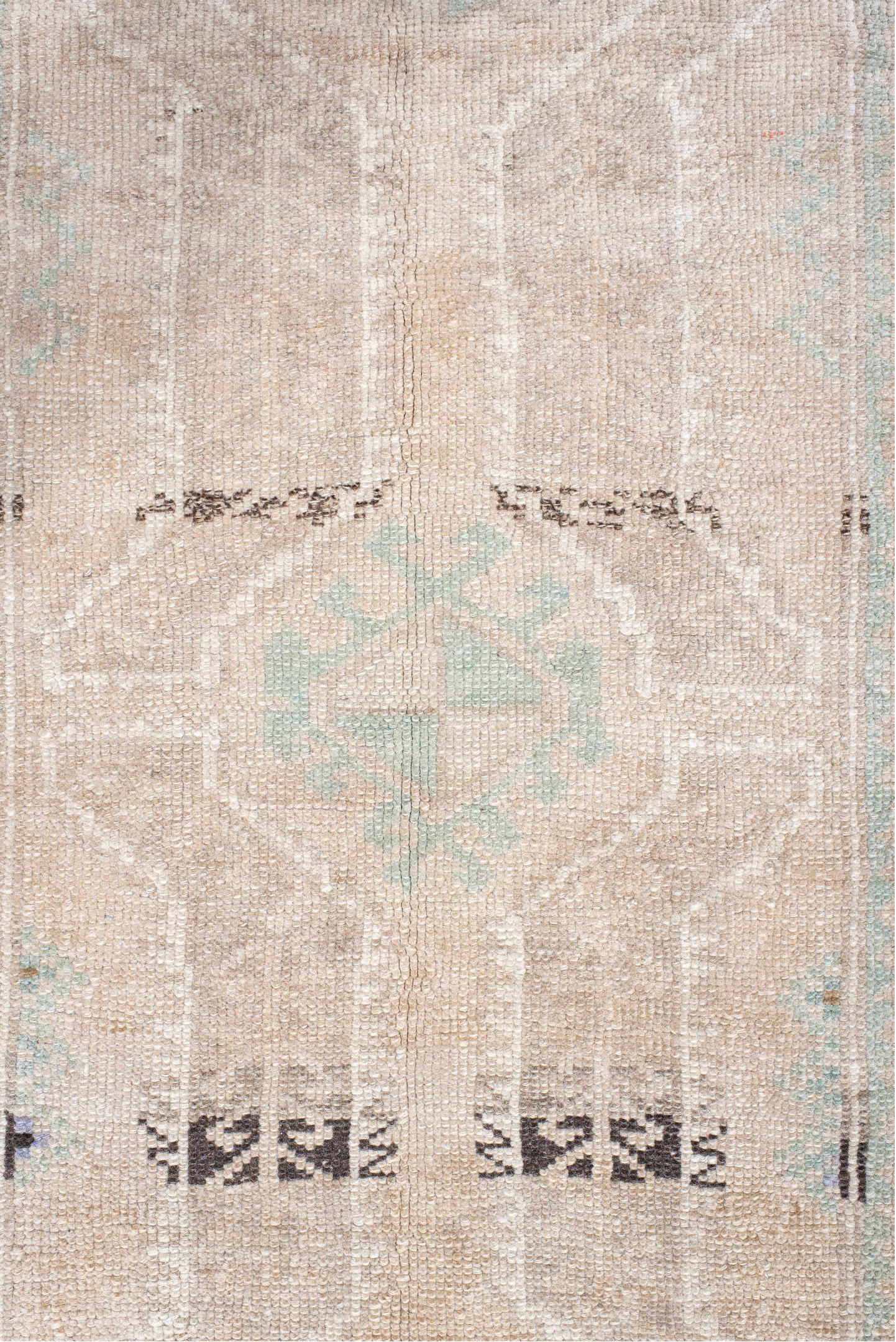 1' x 3' one-of-a-kind handmade vintage Anatolian small size rug. Color palette: ivory, beige, celadon, taupe, charcoal, gray