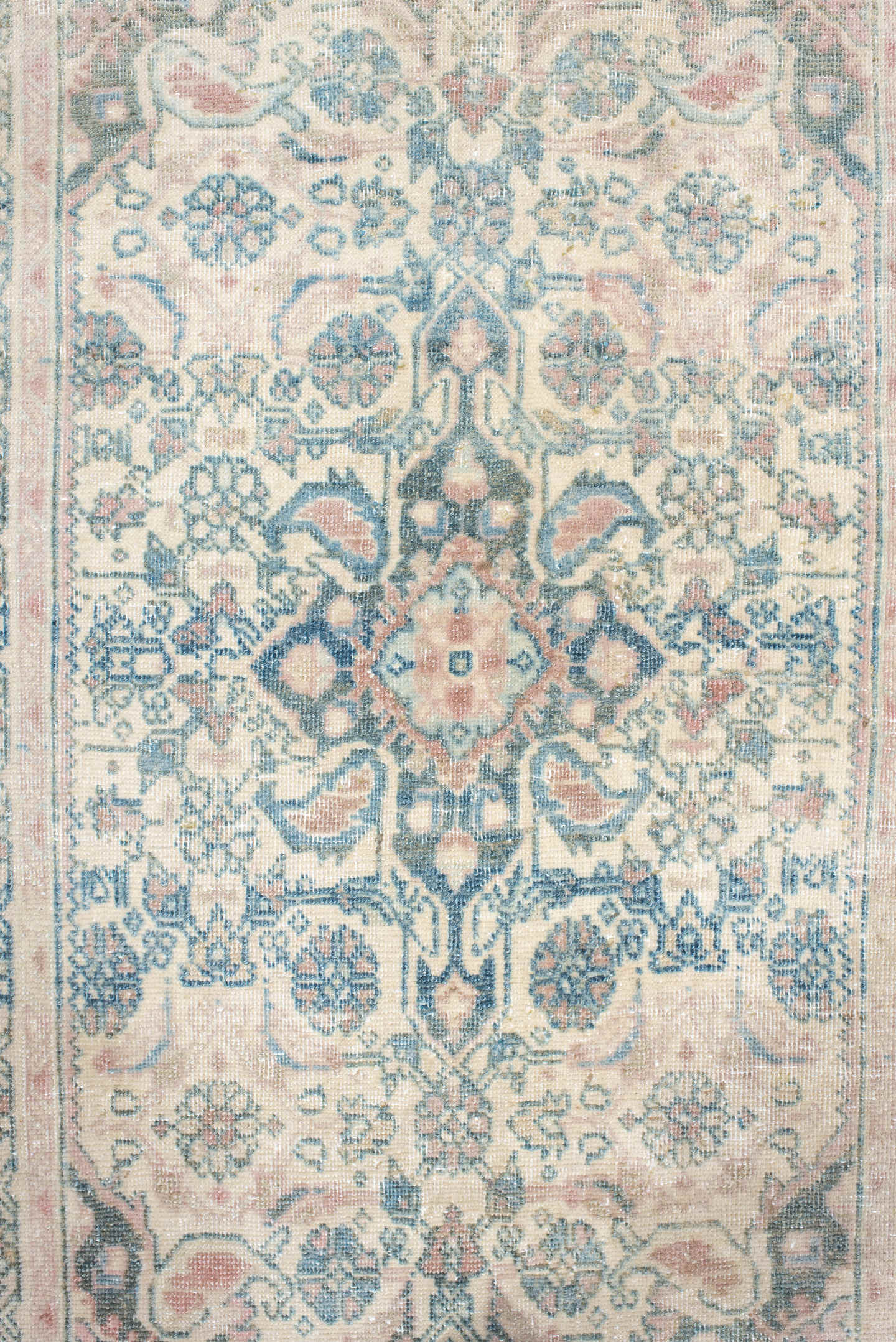 2' x 3' one-of-a-kind handmade vintage Bidjar small size rug. Color palette: ivory, pale blue, blush, sage, taupe