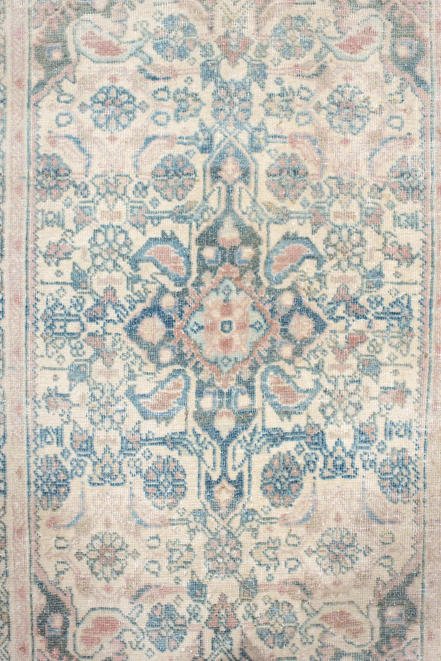 2' x 3' one-of-a-kind handmade vintage Bidjar small size rug. Color palette: ivory, pale blue, blush, sage, taupe