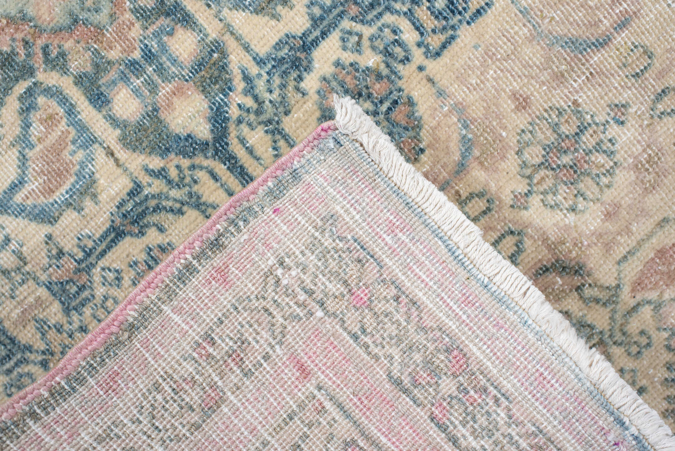 2' x 3' one-of-a-kind handmade vintage Bidjar small size rug. Color palette: ivory, pale blue, blush, sage, taupe