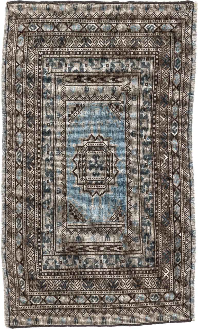 2' x 16' one-of-a-kind handmade vintage Bokara runner rug. Color palette: ivory, brown, sky blue, charcoal, taupe