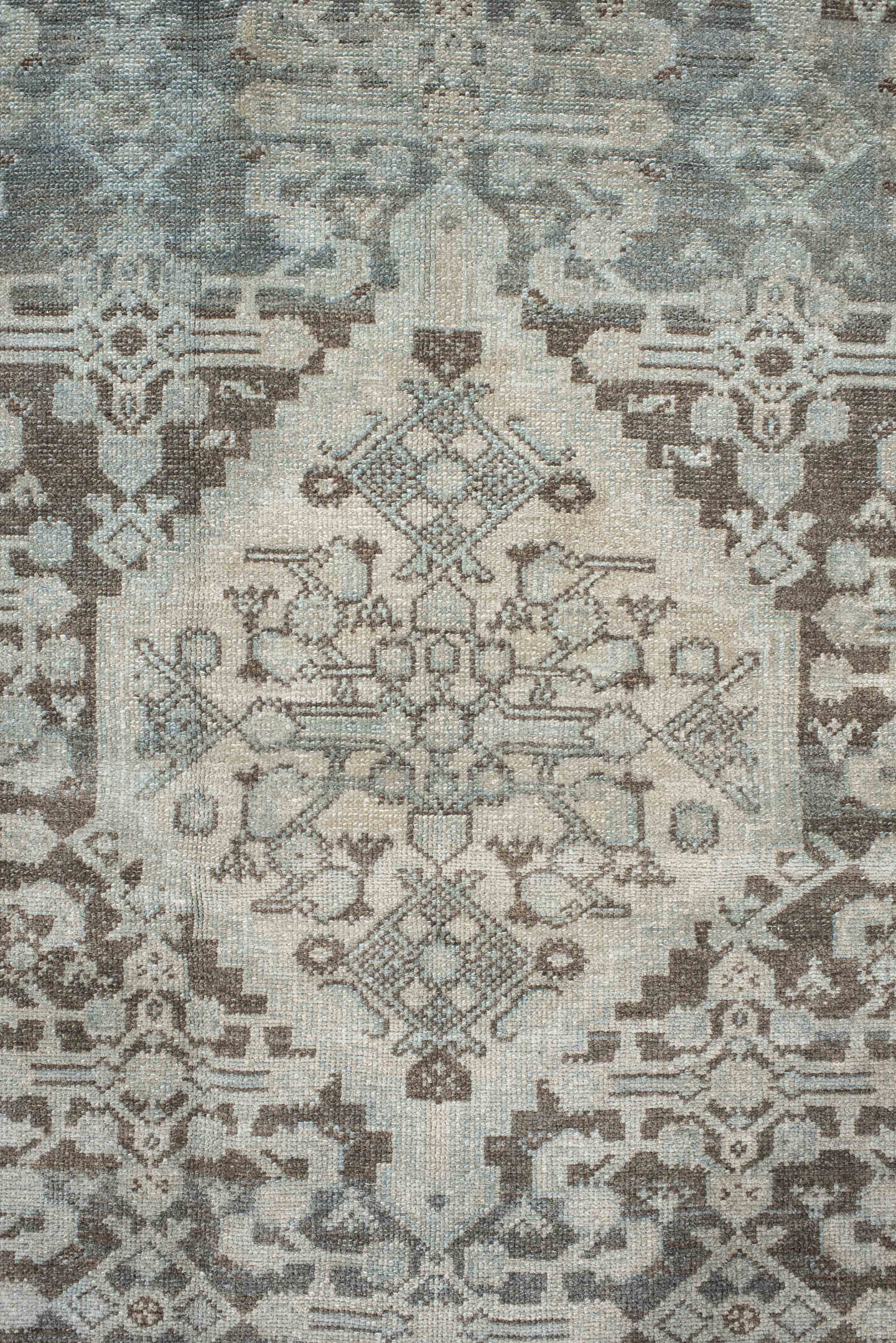 4' x 7' one-of-a-kind handmade antique Malayer rug. Color palette: ivory, taupe, slate, brown, charcoal, camel, beige, gray