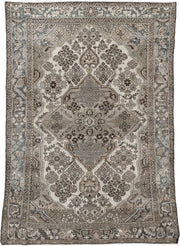 4' x 6' one-of-a-kind handmade antique Hamadan small size rug. Color palette: ivory, taupe, slate, brown, charcoal, camel
