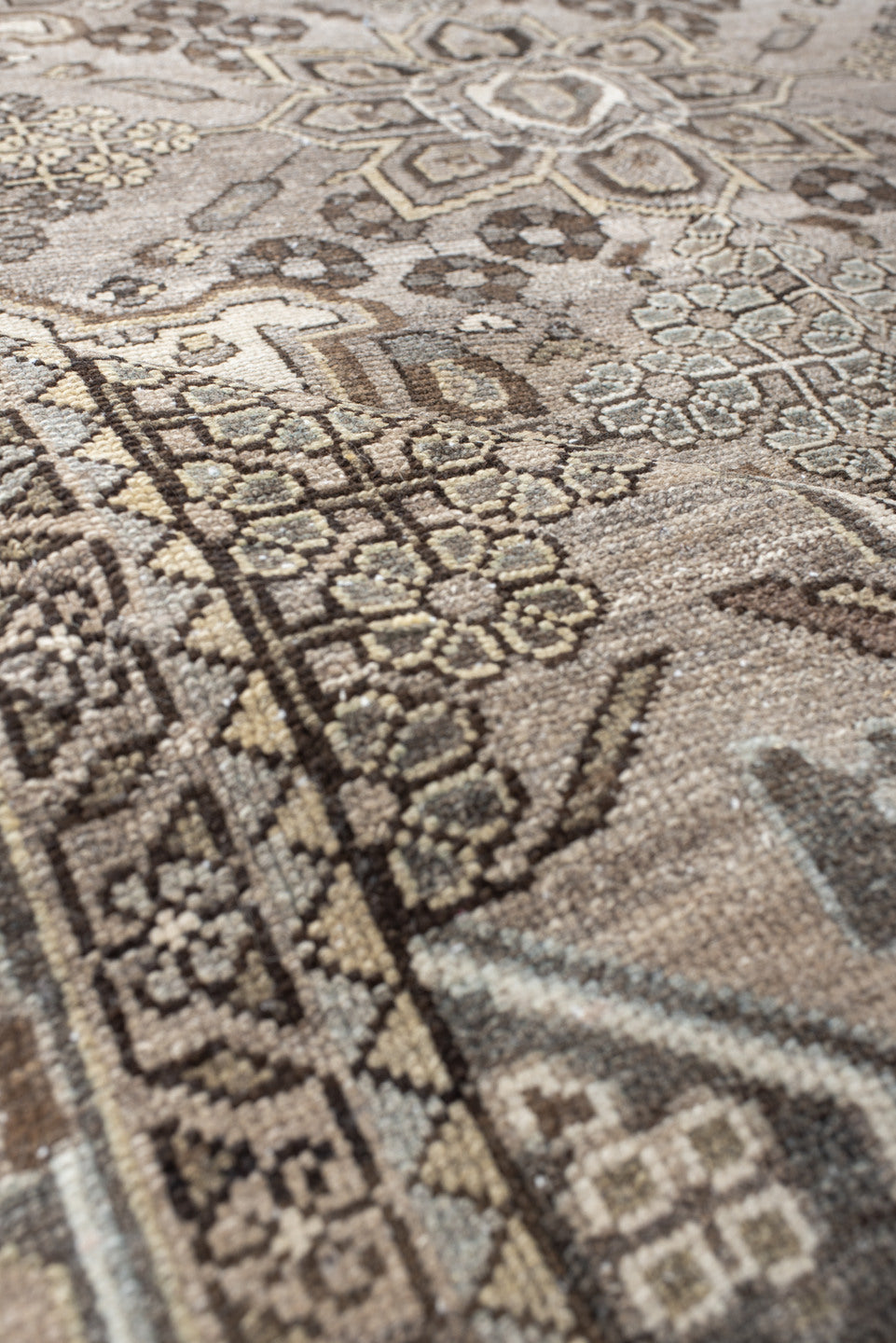 4' x 6' one-of-a-kind handmade antique Hamadan small size rug. Color palette: ivory, taupe, slate, brown, charcoal, camel