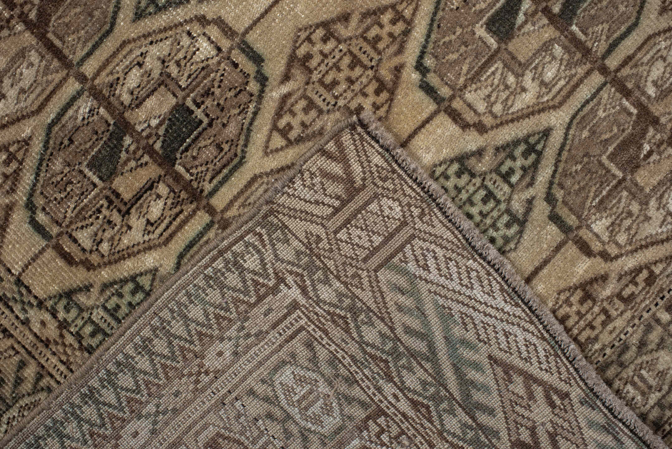 2' x 3' one-of-a-kind handmade vintage Bokara small size rug. Color palette: brown, gray, light gray, off-white