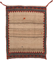 1' x 2' one-of-a-kind handmade antique Kilim small size rug. Color palette: camel, rust, teal, navy, ivory, charcoal, gold