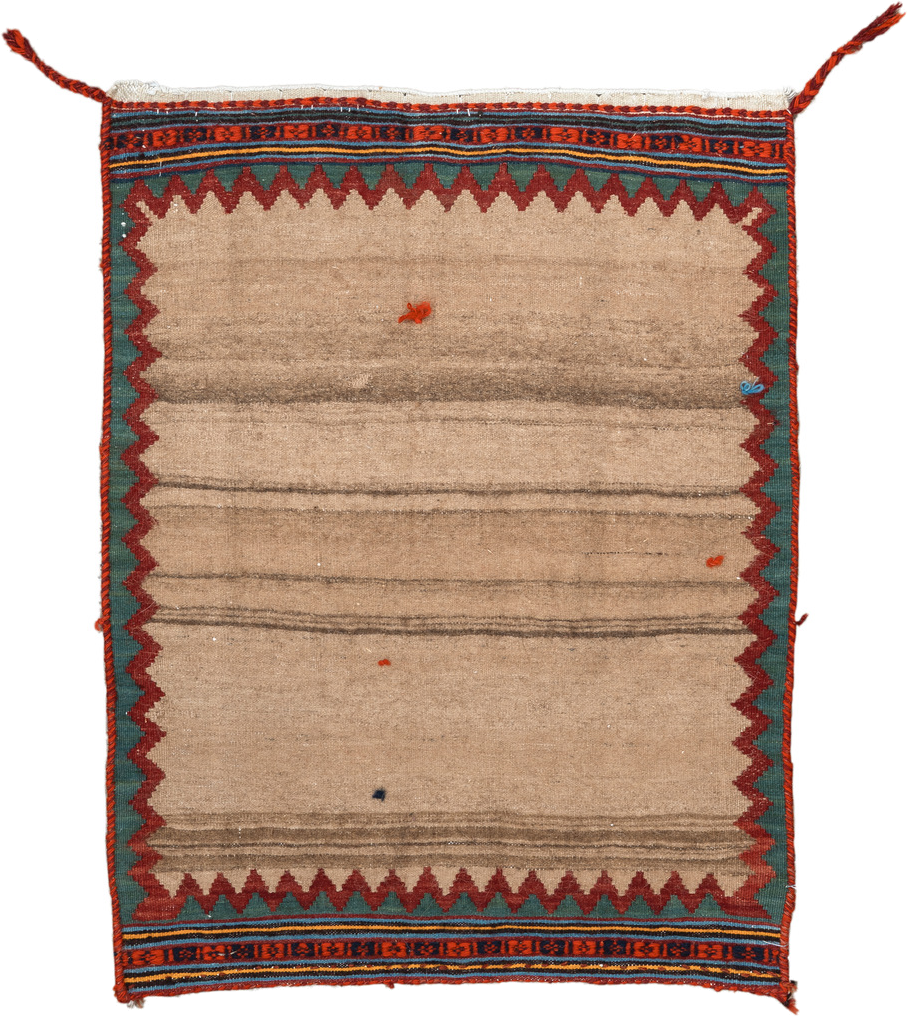 1' x 2' one-of-a-kind handmade antique Kilim small size rug. Color palette: camel, rust, teal, navy, ivory, charcoal, gold