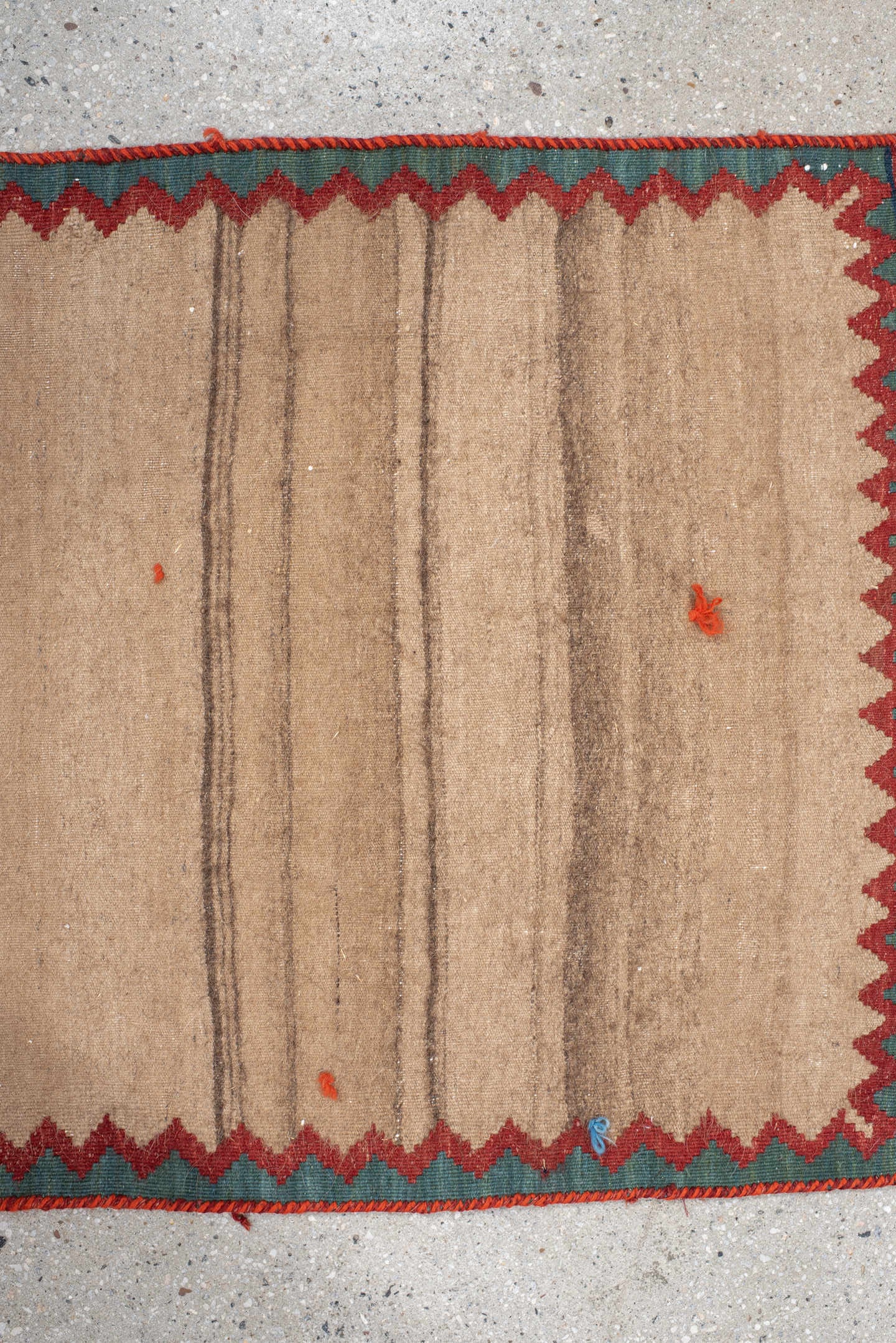 1' x 2' one-of-a-kind handmade antique Kilim small size rug. Color palette: camel, rust, teal, navy, ivory, charcoal, gold