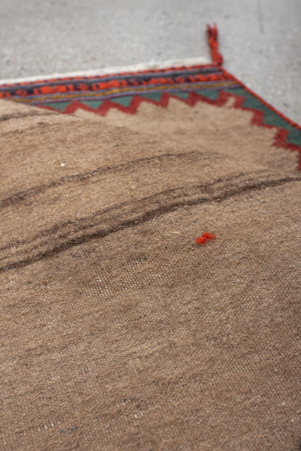 1' x 2' one-of-a-kind handmade antique Kilim small size rug. Color palette: camel, rust, teal, navy, ivory, charcoal, gold