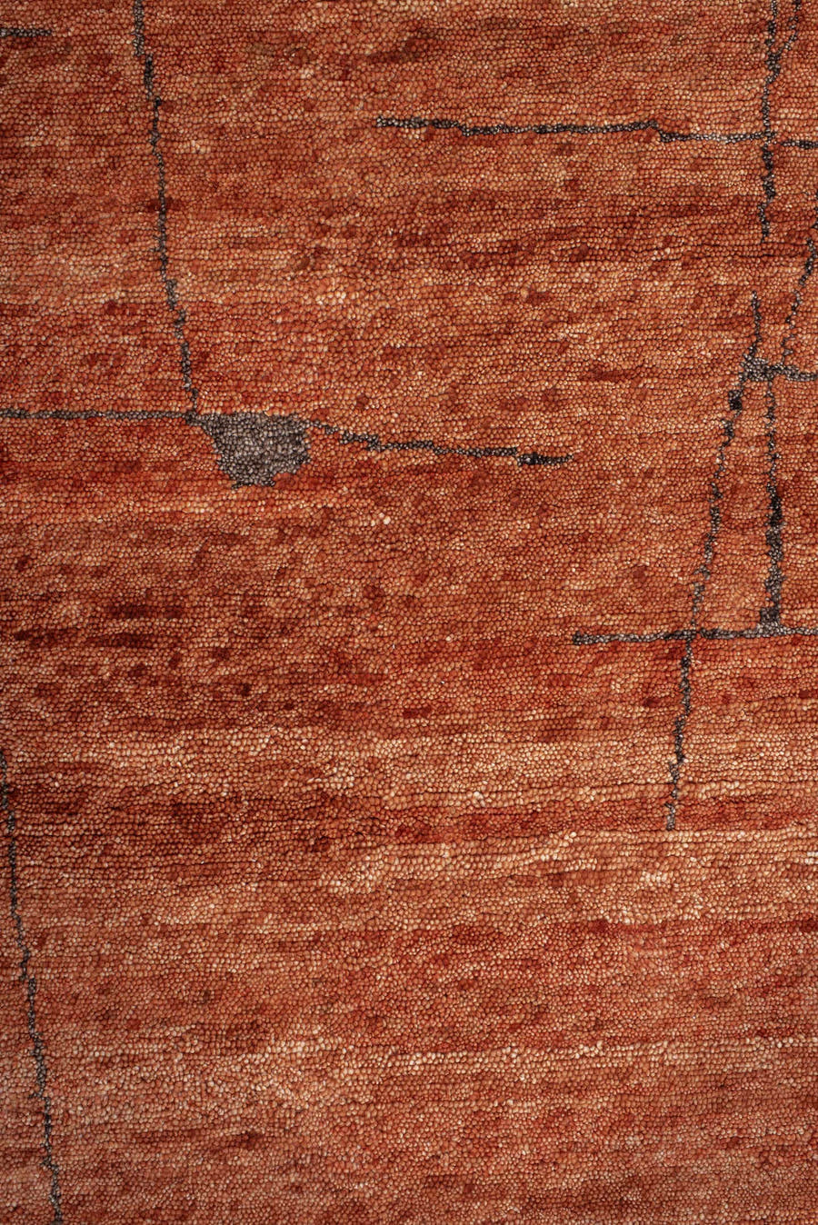 8' x 10' one-of-a-kind handmade vintage Tribeca large size rug. Color palette: terra cotta, rust, cinnamon, charcoal, copper