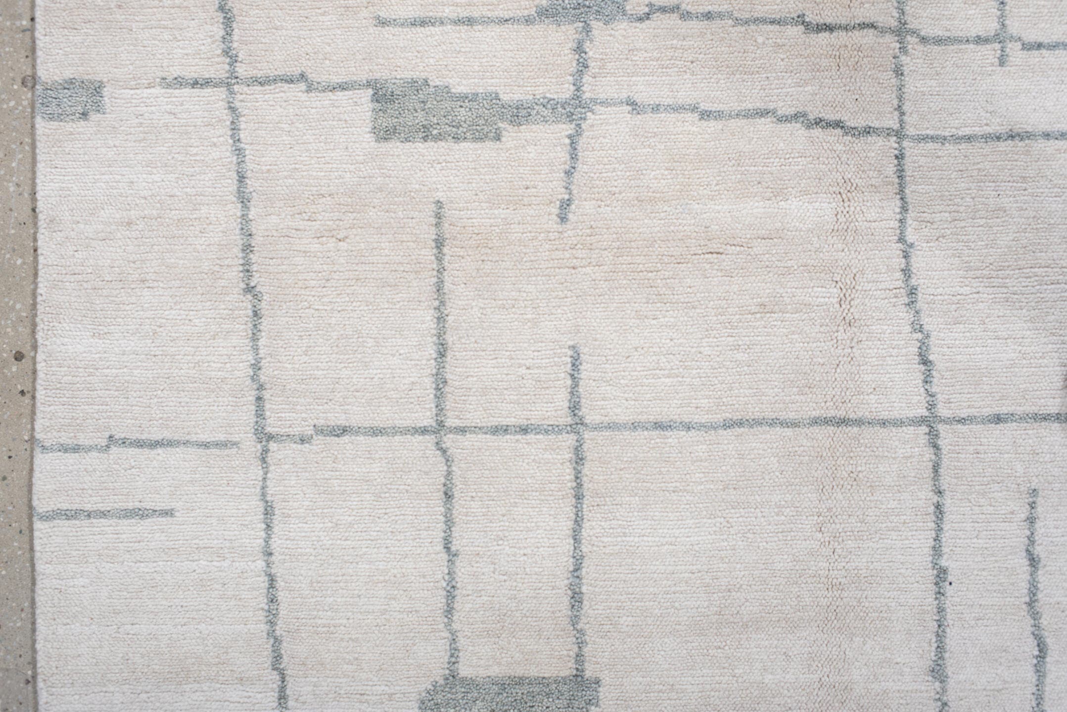 8' x 10' one-of-a-kind handmade vintage Tribeca large size rug. Color palette: ivory, pale blue, cream, light gray
