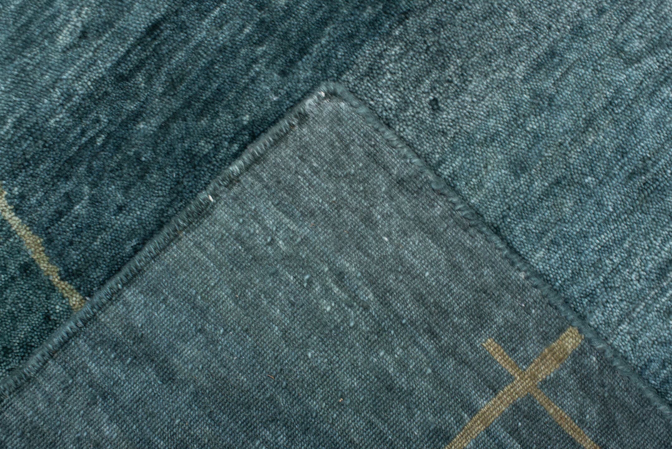 8' x 10' one-of-a-kind handmade vintage Tribeca large size rug. Color palette: teal, slate, ivory, sage, charcoal, gray
