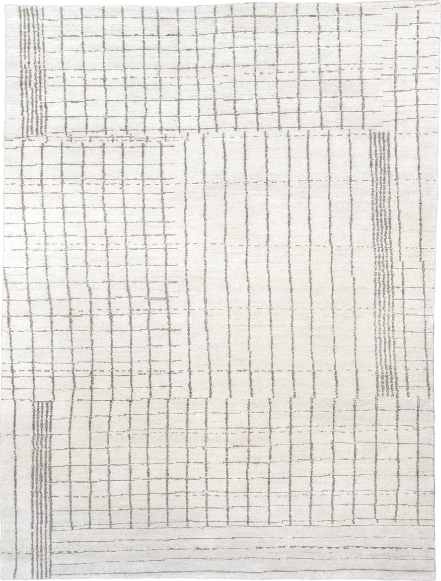 9' x 12' one-of-a-kind handmade vintage Tribeca large size rug. Color palette: dark gray, floral white, gainsboro, gray