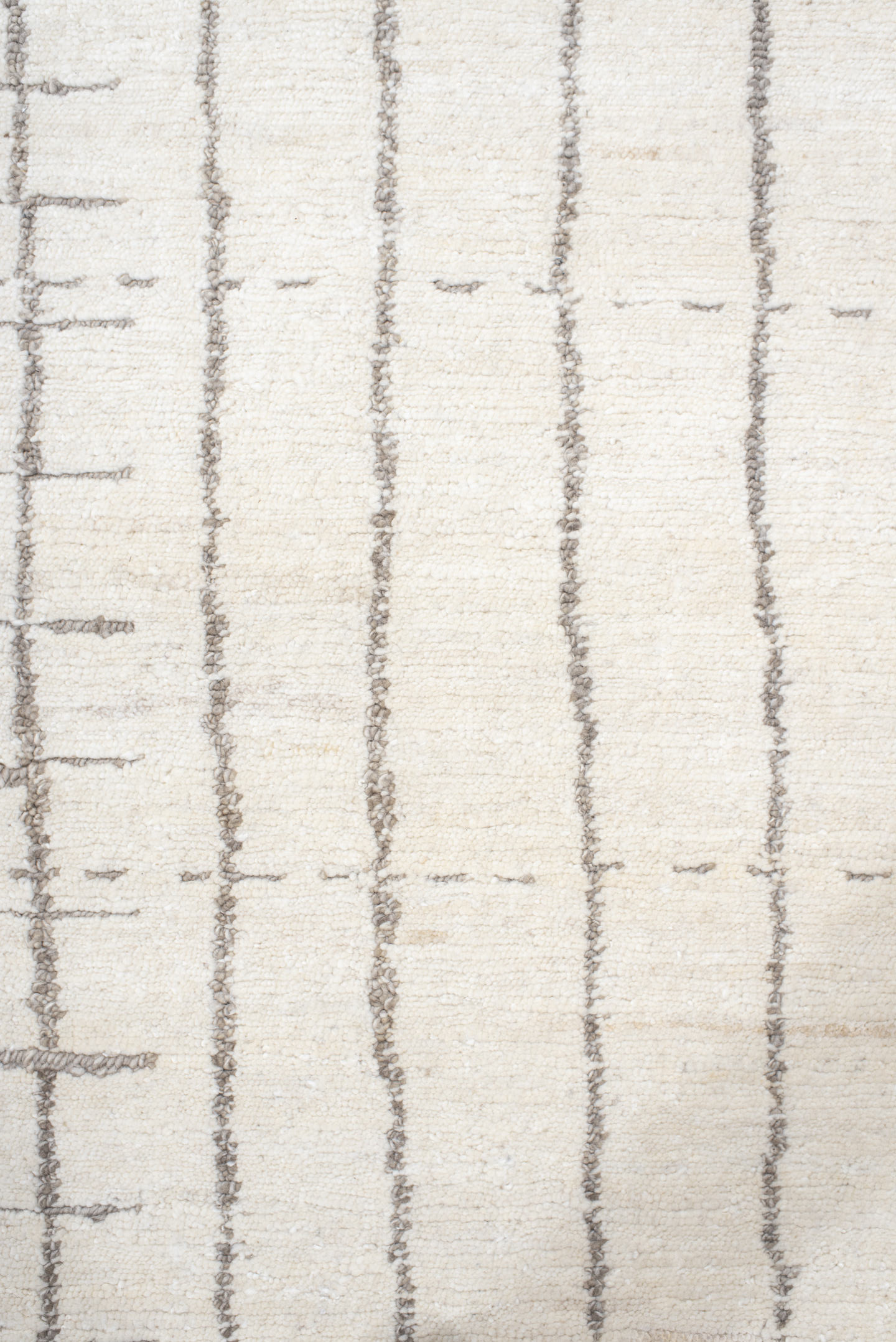 9' x 12' one-of-a-kind handmade vintage Tribeca large size rug. Color palette: ivory, taupe, cream, beige, light gray, gray