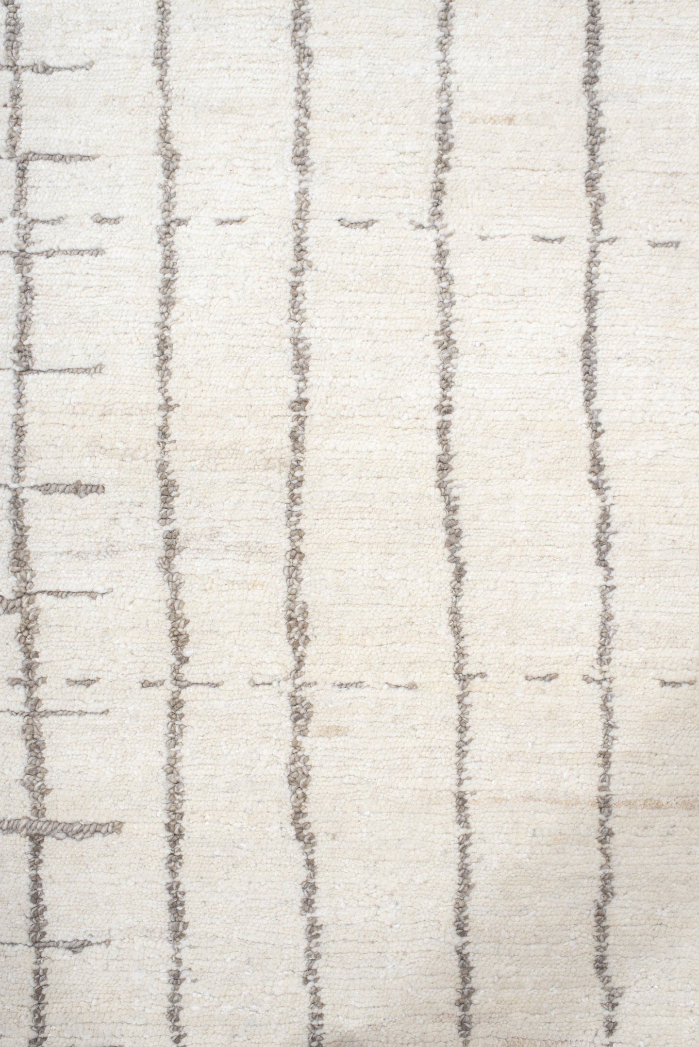 9' x 12' one-of-a-kind handmade vintage Tribeca large size rug. Color palette: ivory, taupe, cream, beige, light gray, gray