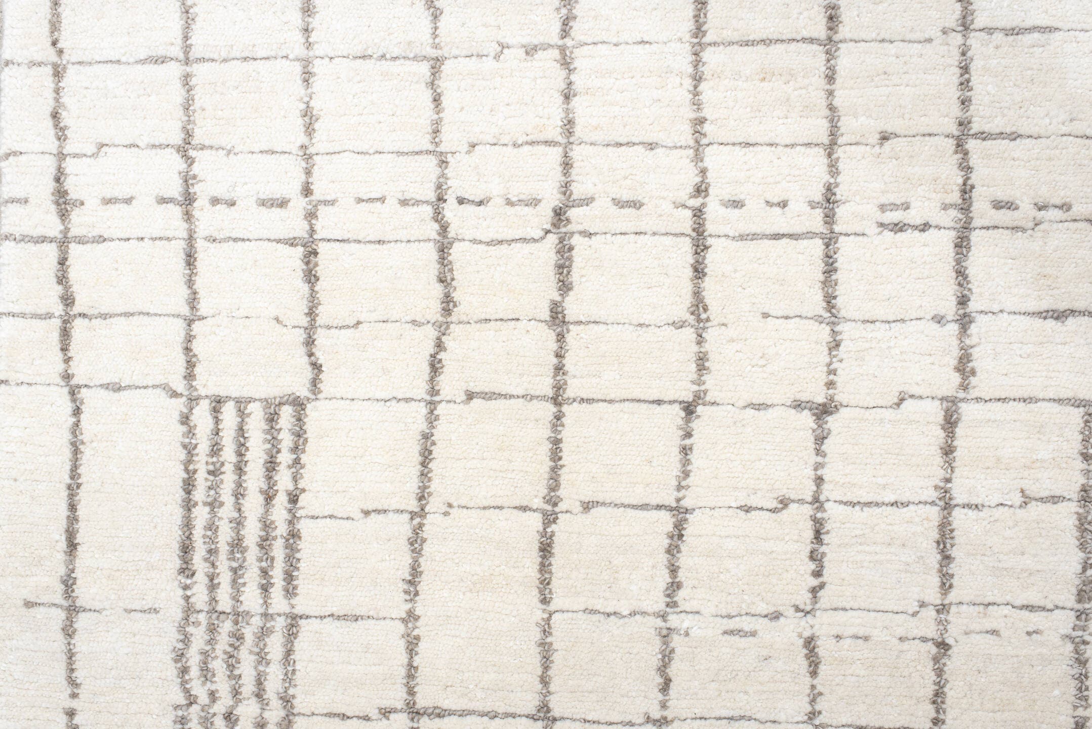 9' x 12' one-of-a-kind handmade vintage Tribeca large size rug. Color palette: ivory, taupe, cream, beige, light gray, gray