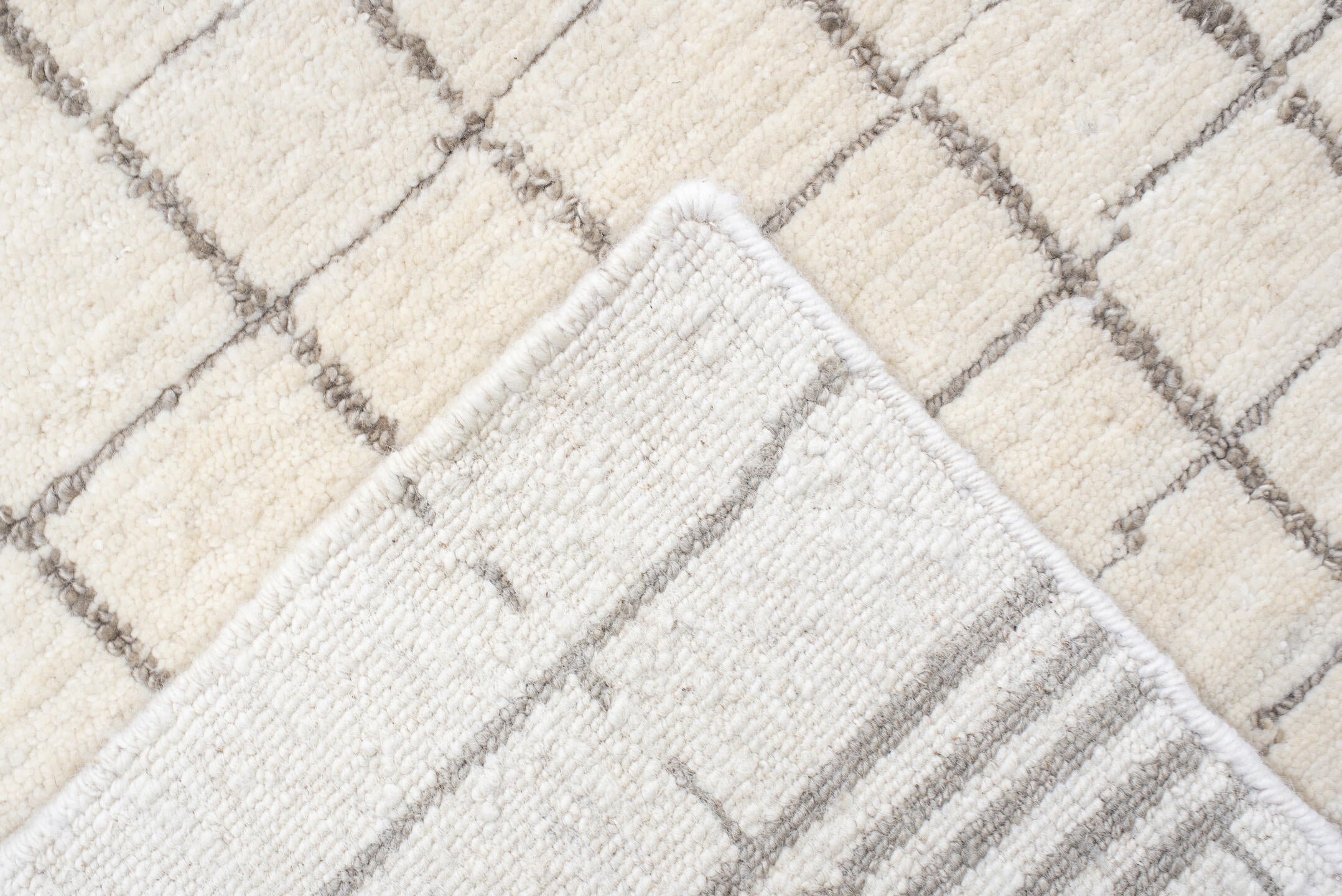 9' x 12' one-of-a-kind handmade vintage Tribeca large size rug. Color palette: ivory, taupe, cream, beige, light gray, gray