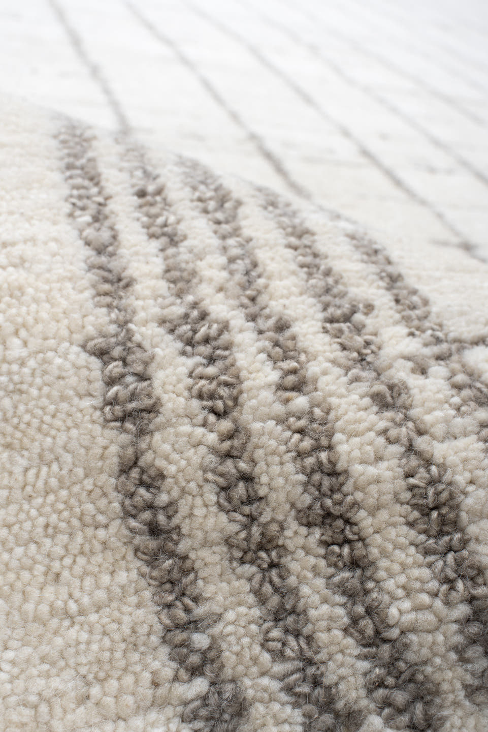 9' x 12' one-of-a-kind handmade vintage Tribeca large size rug. Color palette: ivory, taupe, cream, beige, light gray, gray