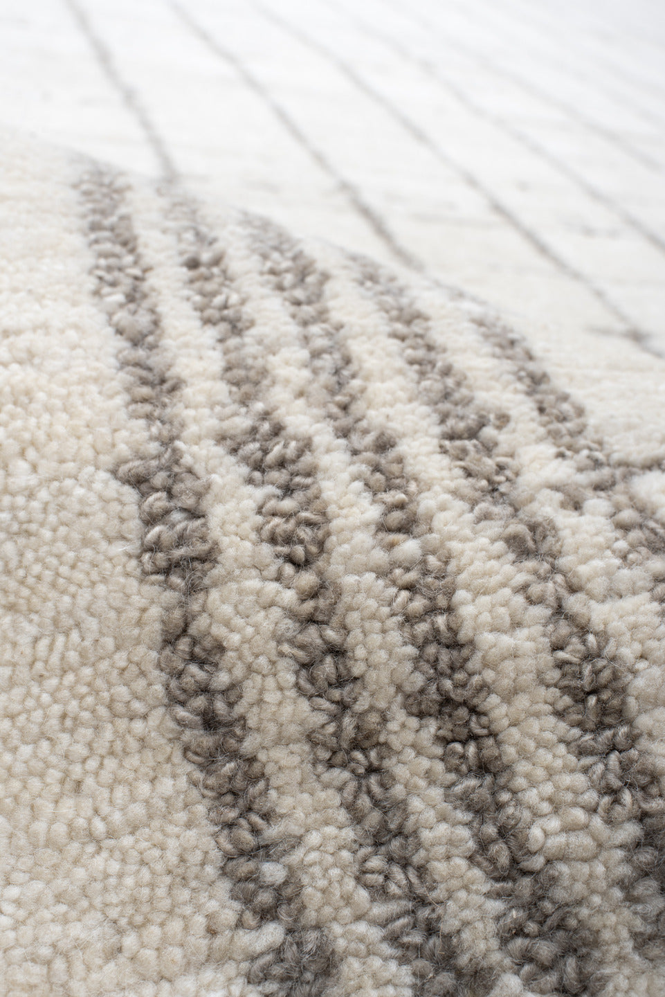 9' x 12' one-of-a-kind handmade vintage Tribeca large size rug. Color palette: ivory, taupe, cream, beige, light gray, gray