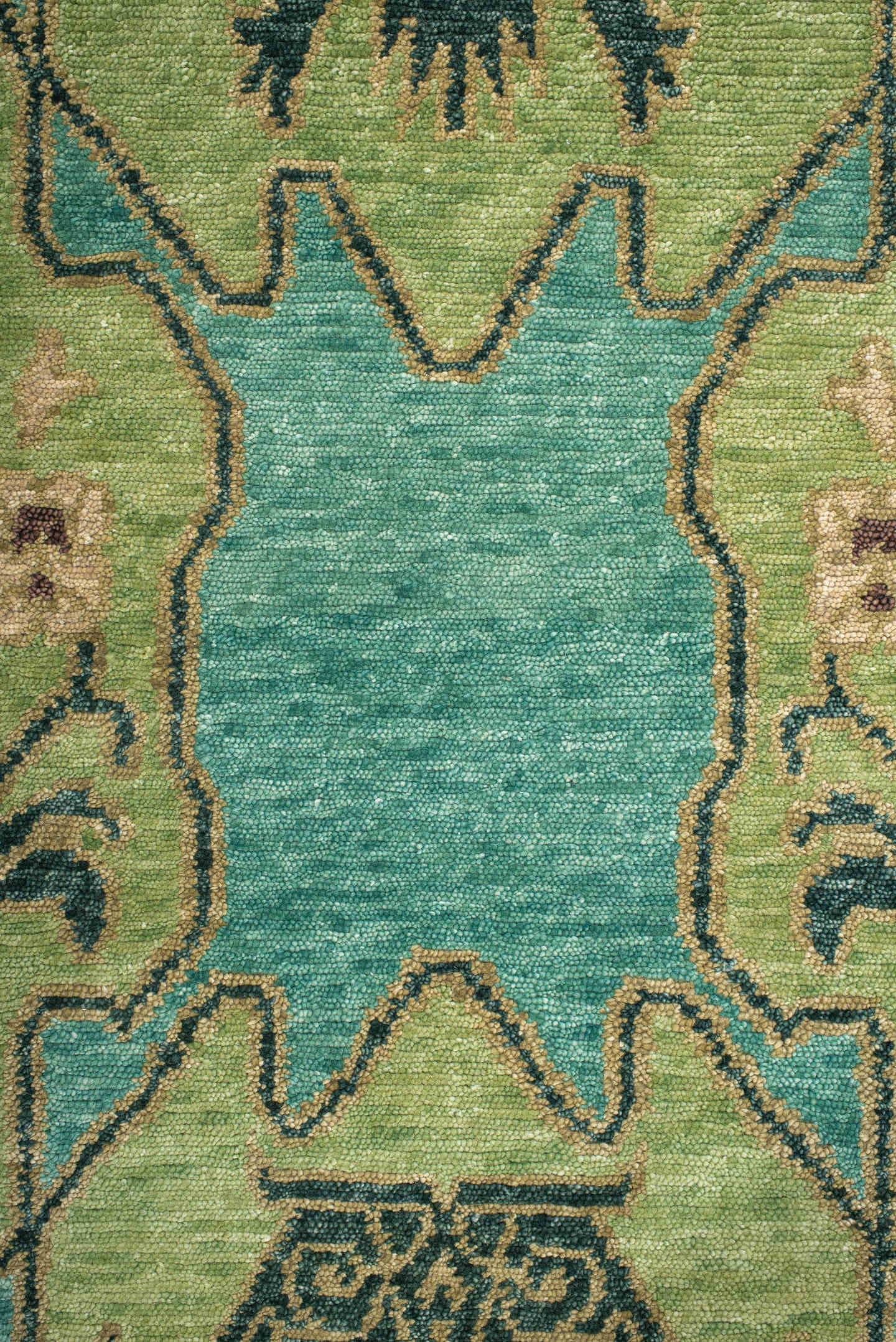3' x 12' one-of-a-kind handmade vintage Tribeca runner rug. Color palette: aqua, sage, ivory, charcoal, blush, taupe, teal