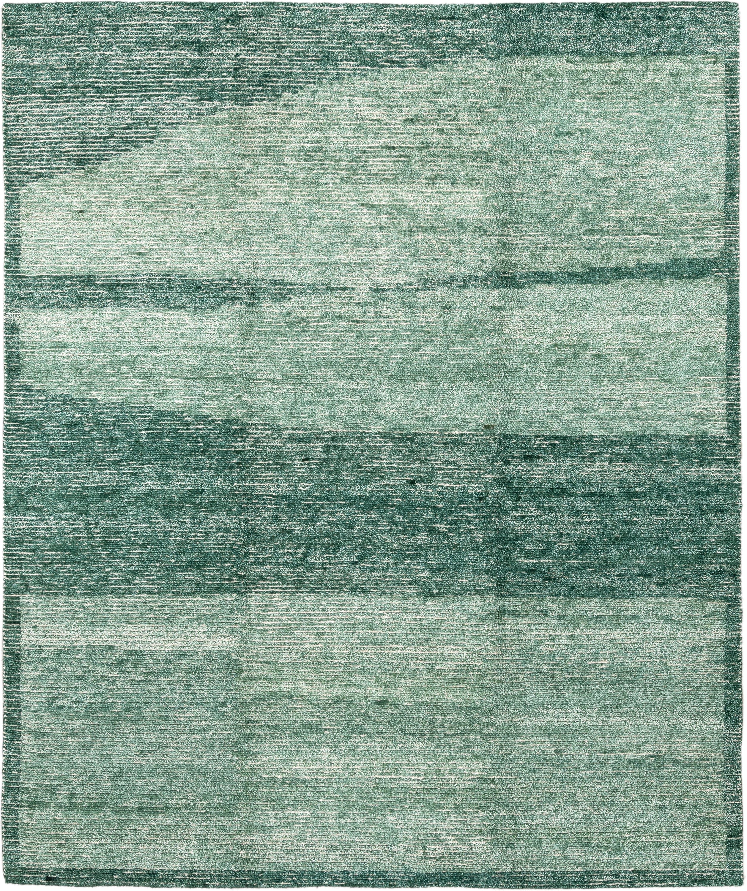 8' x 10' one-of-a-kind handmade vintage Tribeca large size rug. Color palette: seafoam, teal, sage, ivory, green