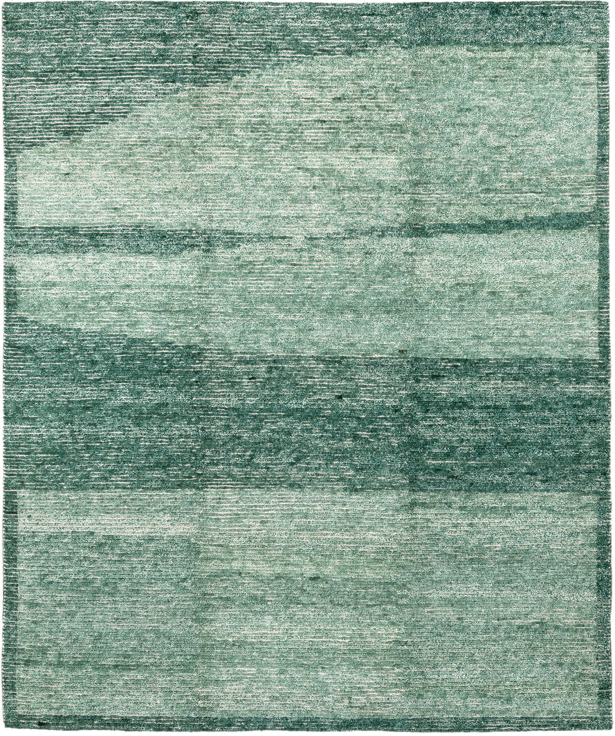 8' x 10' one-of-a-kind handmade vintage Tribeca large size rug. Color palette: seafoam, teal, sage, ivory, green