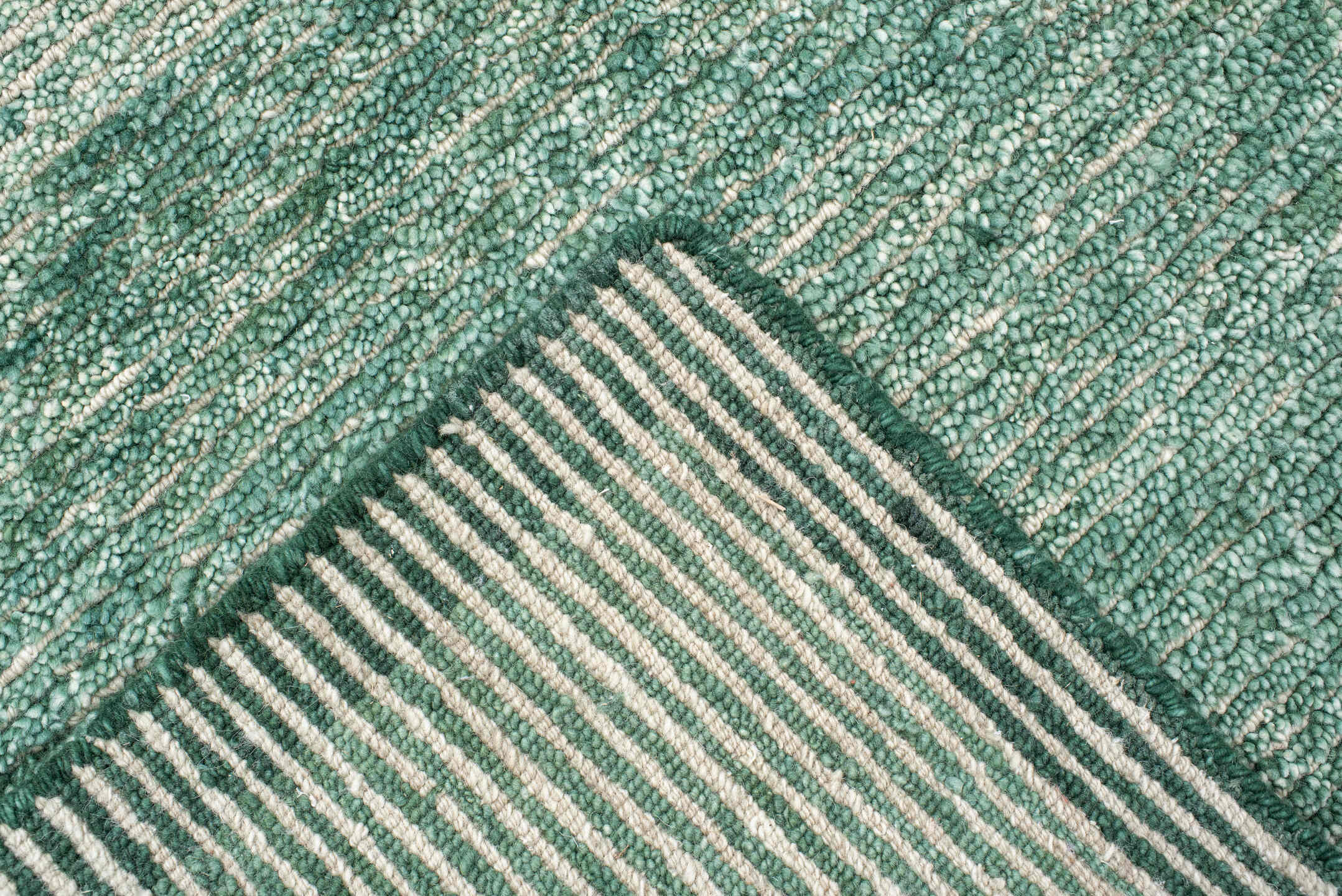 8' x 10' one-of-a-kind handmade vintage Tribeca large size rug. Color palette: seafoam, teal, sage, ivory, green