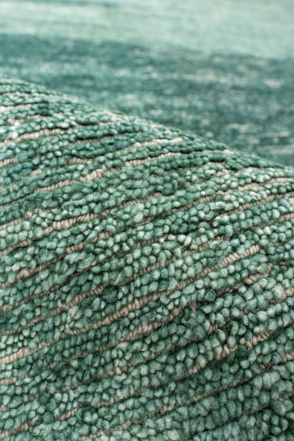 8' x 10' one-of-a-kind handmade vintage Tribeca large size rug. Color palette: seafoam, teal, sage, ivory, green