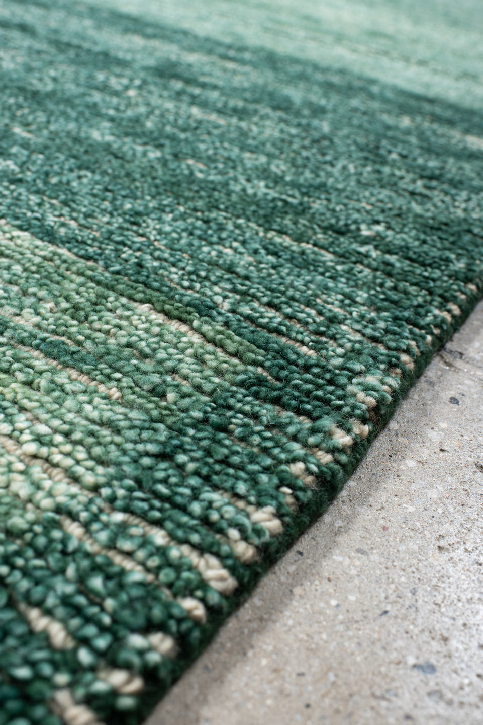 8' x 10' one-of-a-kind handmade vintage Tribeca large size rug. Color palette: seafoam, teal, sage, ivory, green
