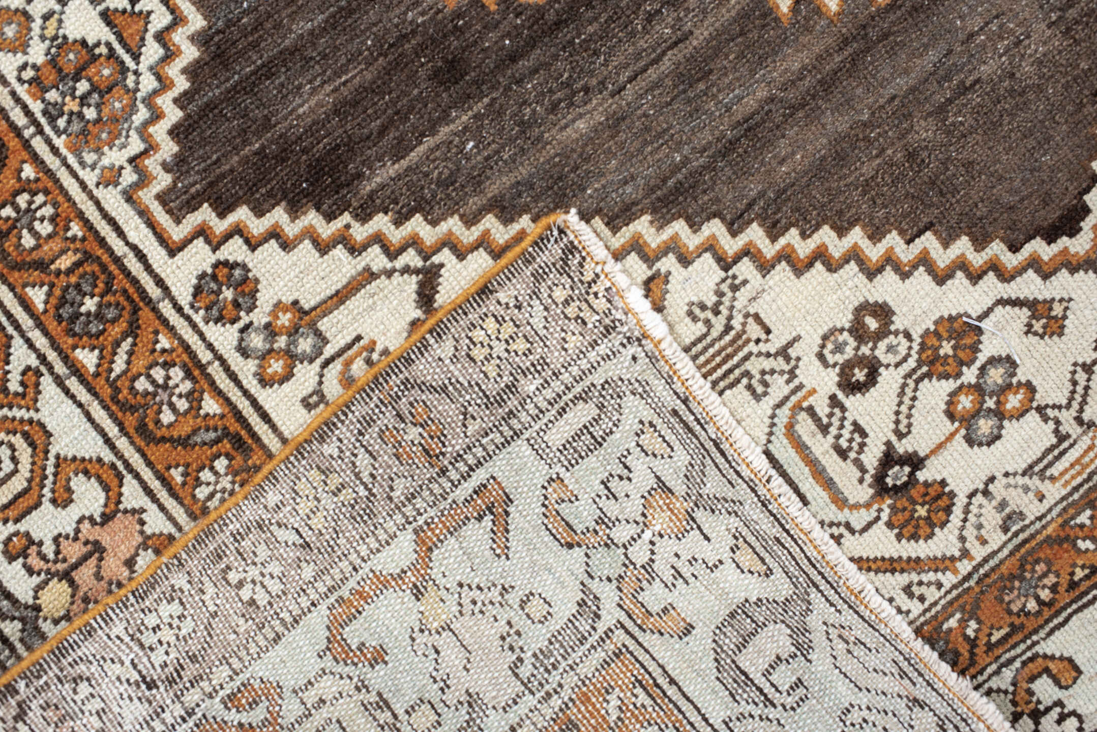 4' x 6' one-of-a-kind handmade vintage Hamadan small size rug. Color palette: brown, ivory, taupe, rust, charcoal, gray