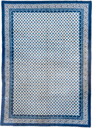 7' x 10' one-of-a-kind handmade vintage Chinese large size rug. Color palette: ivory, indigo, navy, slate, purple, blue