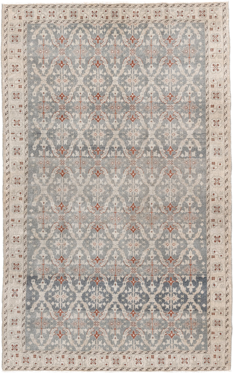4' x 7' one-of-a-kind handmade antique Tabriz rug. Color palette: ivory, blue-gray, taupe, rust, slate, cream, gray, blue