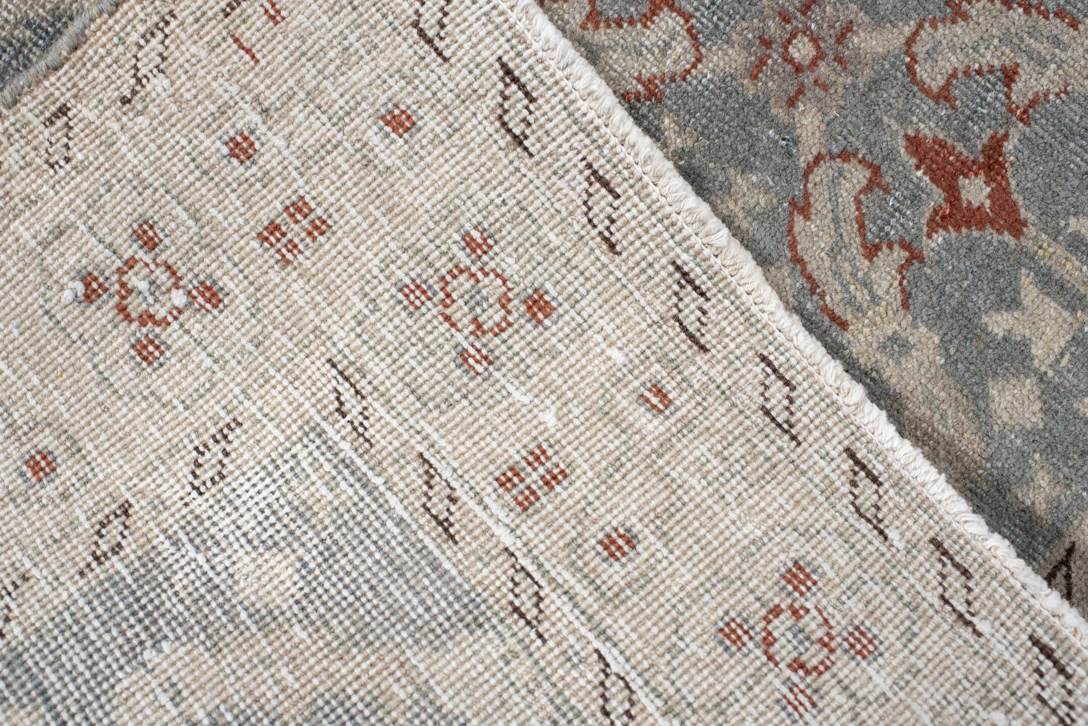 4' x 7' one-of-a-kind handmade antique Tabriz rug. Color palette: ivory, blue-gray, taupe, rust, slate, cream, gray, blue