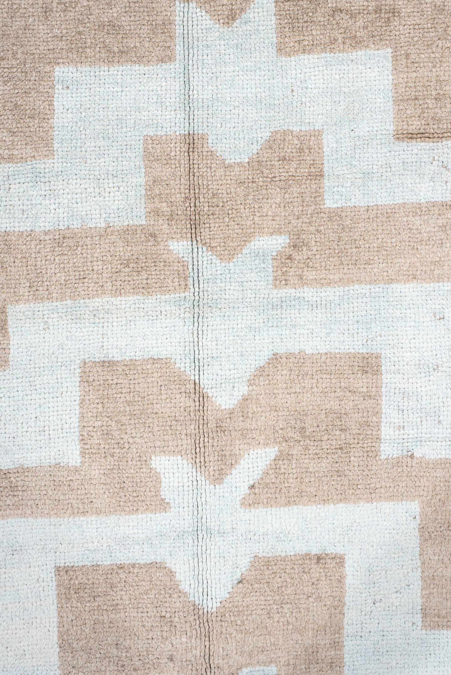 6' x 9' one-of-a-kind handmade vintage Oushak medium size rug. Color palette: beige, ivory, pale blue, light blue