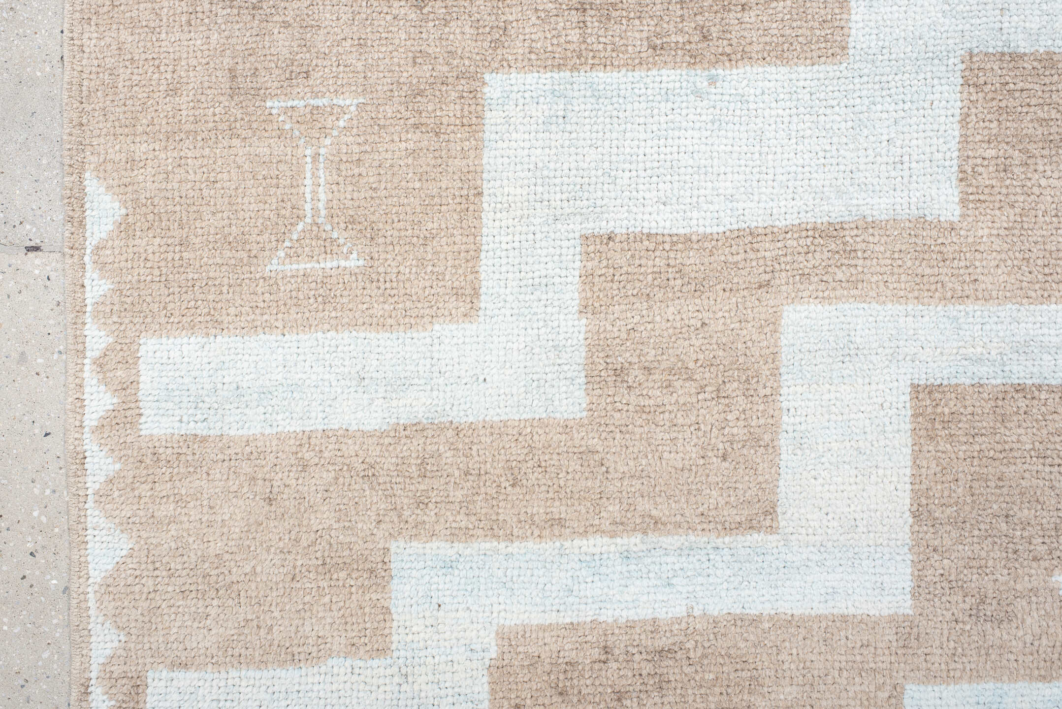 6' x 9' one-of-a-kind handmade vintage Oushak medium size rug. Color palette: beige, ivory, pale blue, light blue