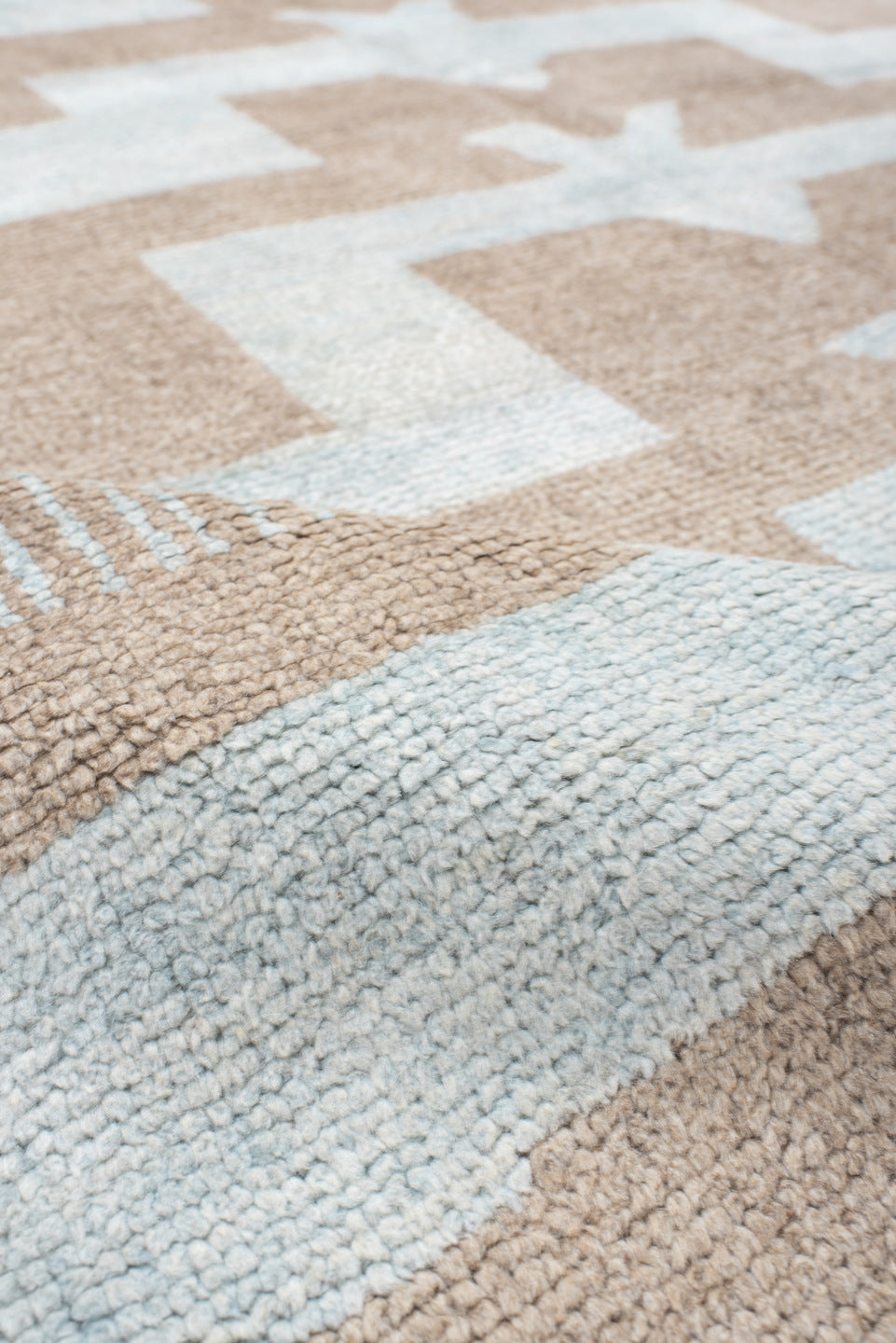 6' x 9' one-of-a-kind handmade vintage Oushak medium size rug. Color palette: beige, ivory, pale blue, light blue
