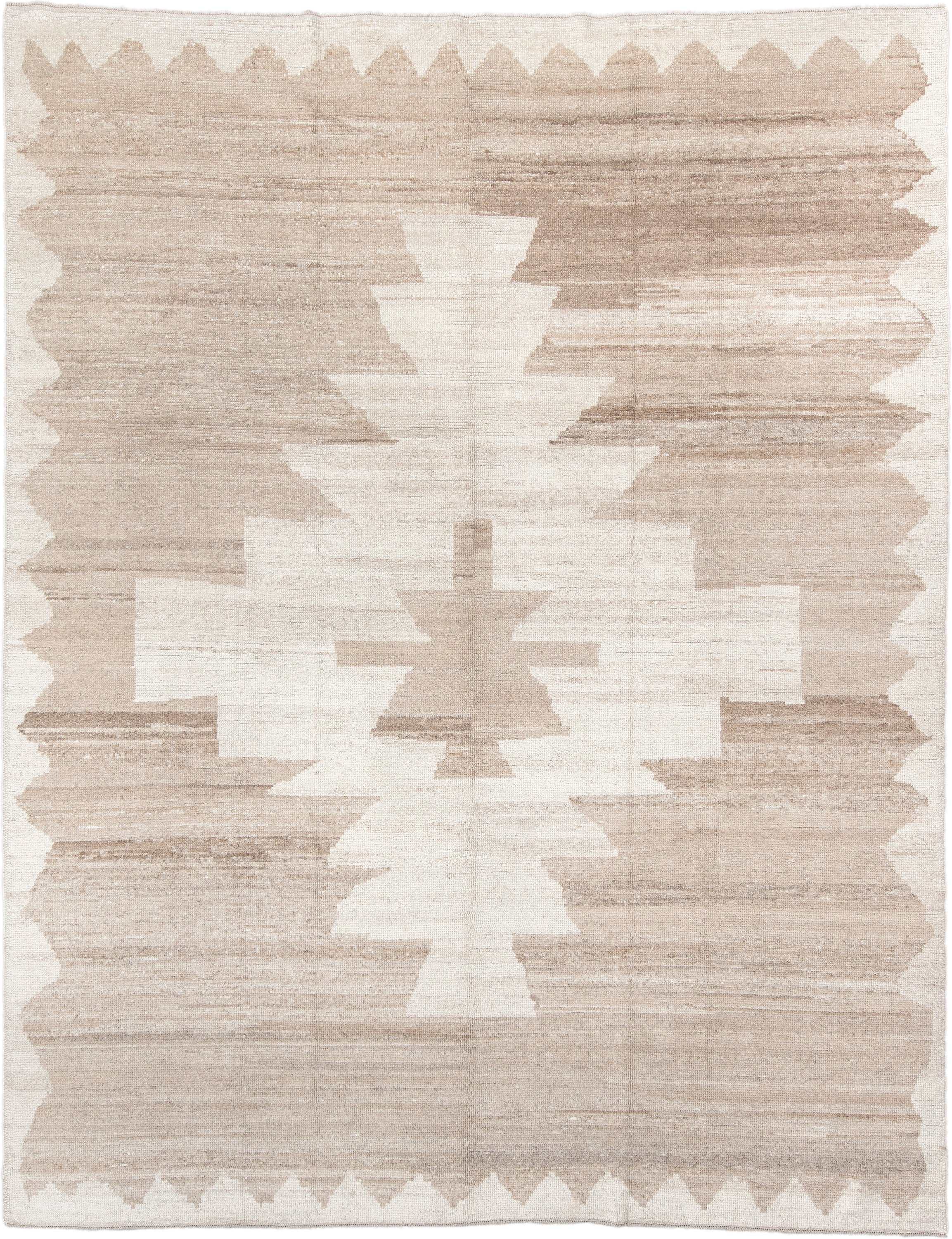 9' x 11' one-of-a-kind handmade vintage Oushak large size rug. Color palette: ivory, taupe, beige, cream, gray