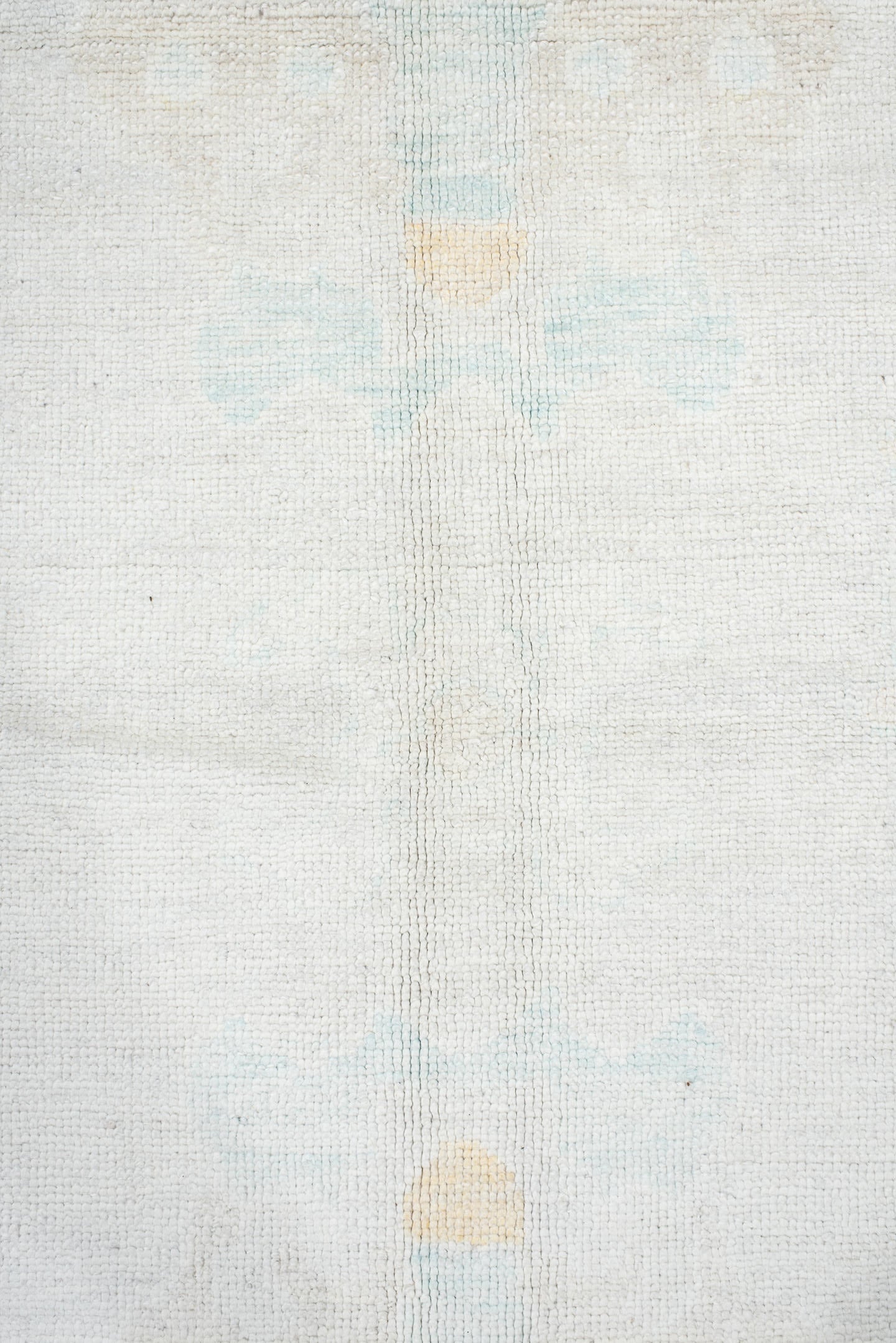 8' x 11' one-of-a-kind handmade vintage Oushak large size rug. Color palette: ivory, pale aqua, cream, soft gold, beige