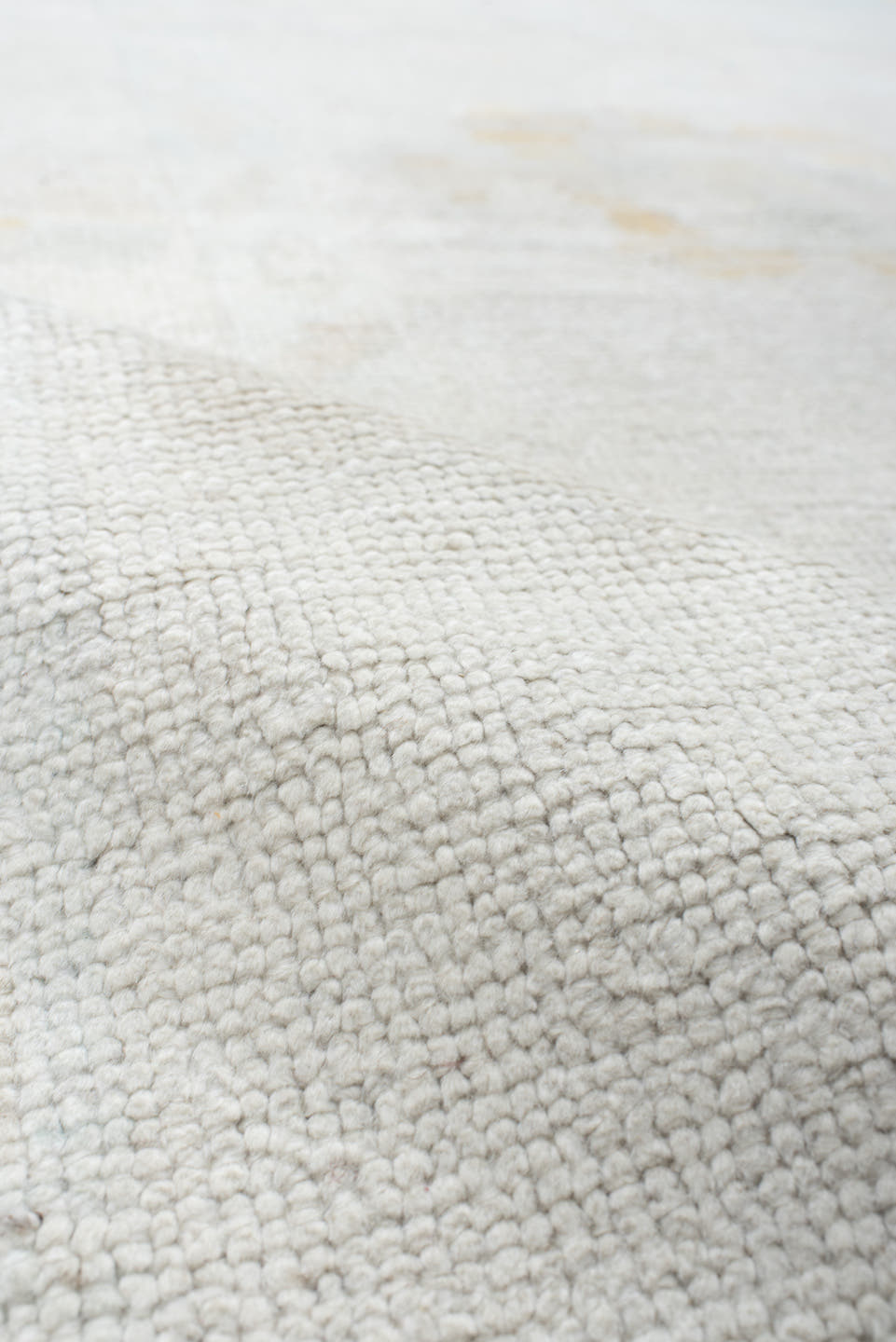 8' x 11' one-of-a-kind handmade vintage Oushak large size rug. Color palette: ivory, pale aqua, cream, soft gold, beige
