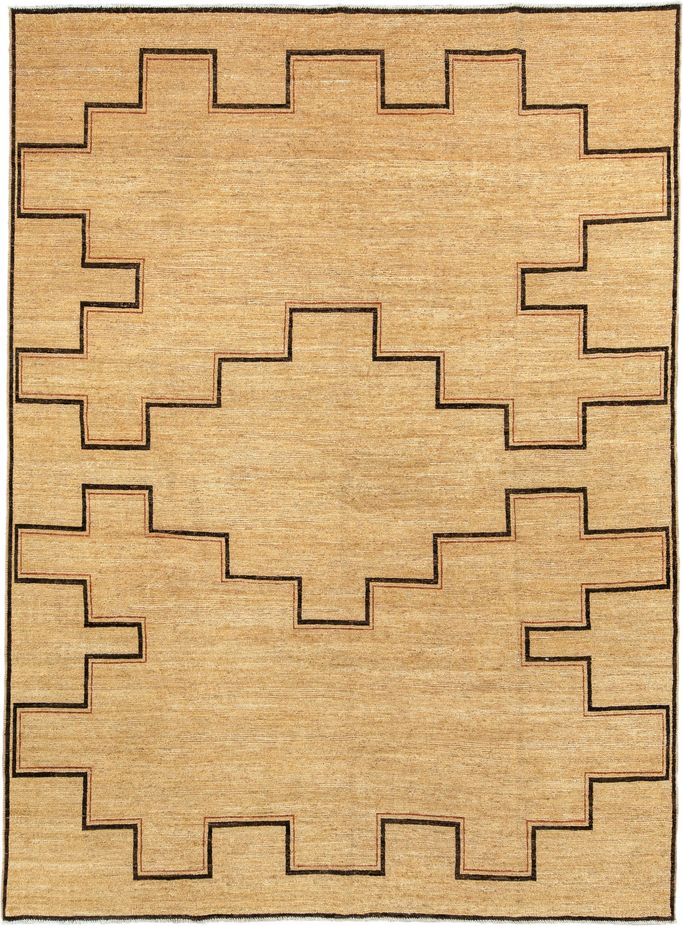 8' x 11' one-of-a-kind handmade vintage Tulu large size rug. Color palette: camel, brown, taupe, rust, beige, gray