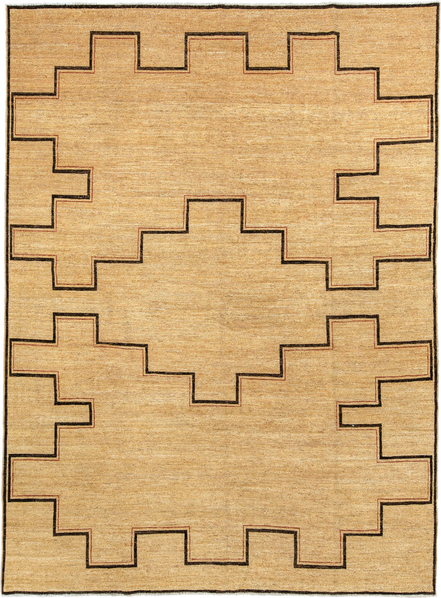8' x 11' one-of-a-kind handmade vintage Tulu large size rug. Color palette: camel, brown, taupe, rust, beige, gray