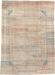8' x 11' one-of-a-kind handmade vintage Malayer large size rug. Color palette: ivory, sky blue, taupe, rust, beige, slate