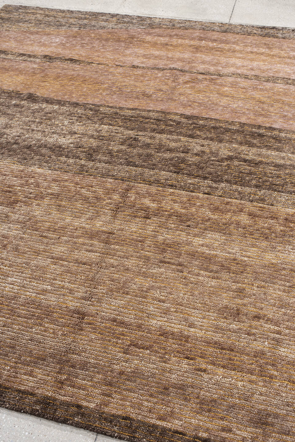 8' x 10' one-of-a-kind handmade vintage Tribeca large size rug. Color palette: taupe, brown, mocha, camel, beige, gray