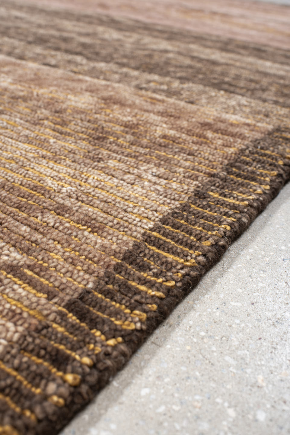 8' x 10' one-of-a-kind handmade vintage Tribeca large size rug. Color palette: taupe, brown, mocha, camel, beige, gray