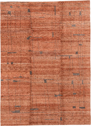9' x 12' one-of-a-kind handmade vintage Tribeca large size rug. Color palette: terra cotta, rust, charcoal, copper