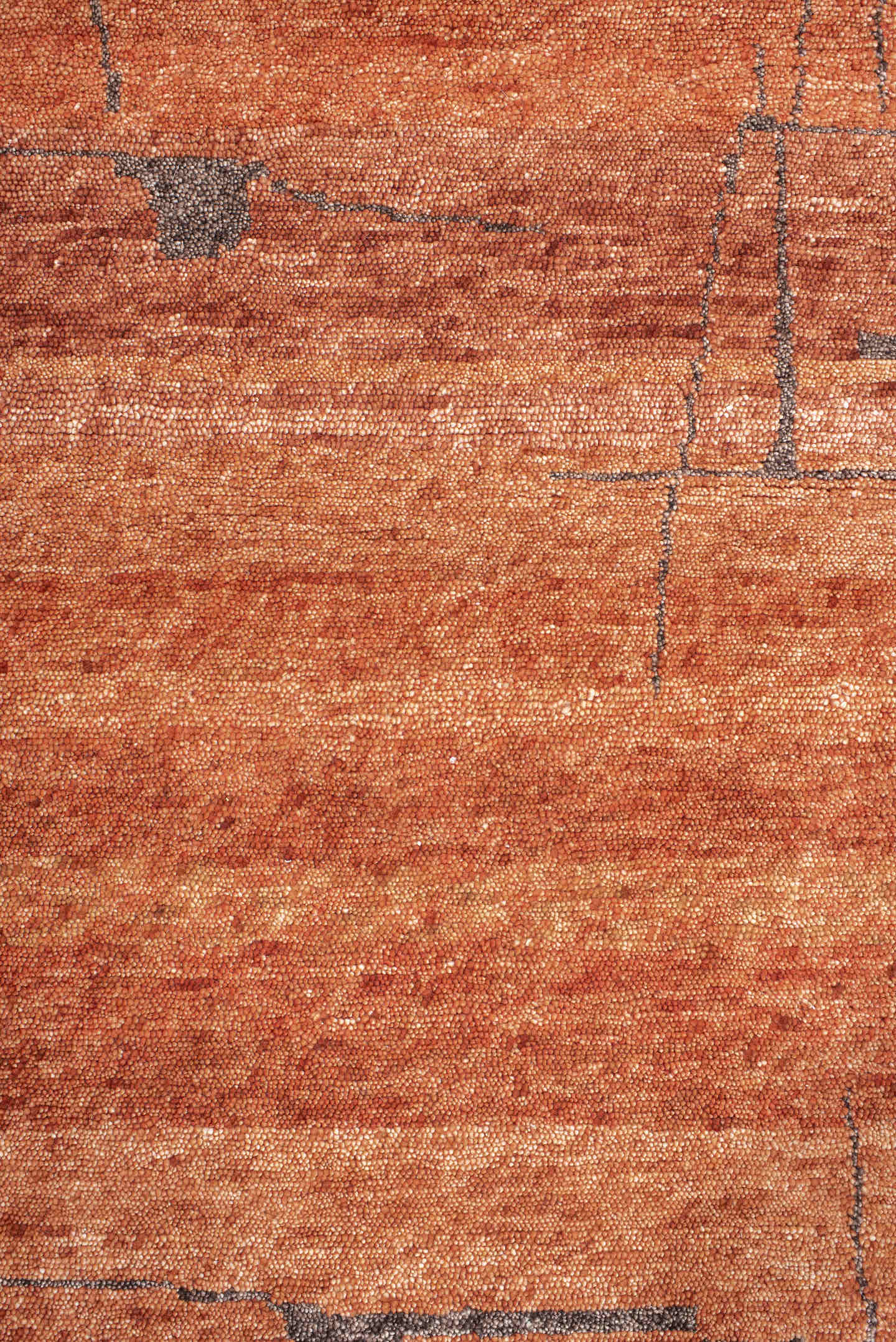 9' x 12' one-of-a-kind handmade vintage Tribeca large size rug. Color palette: terra cotta, rust, charcoal, copper